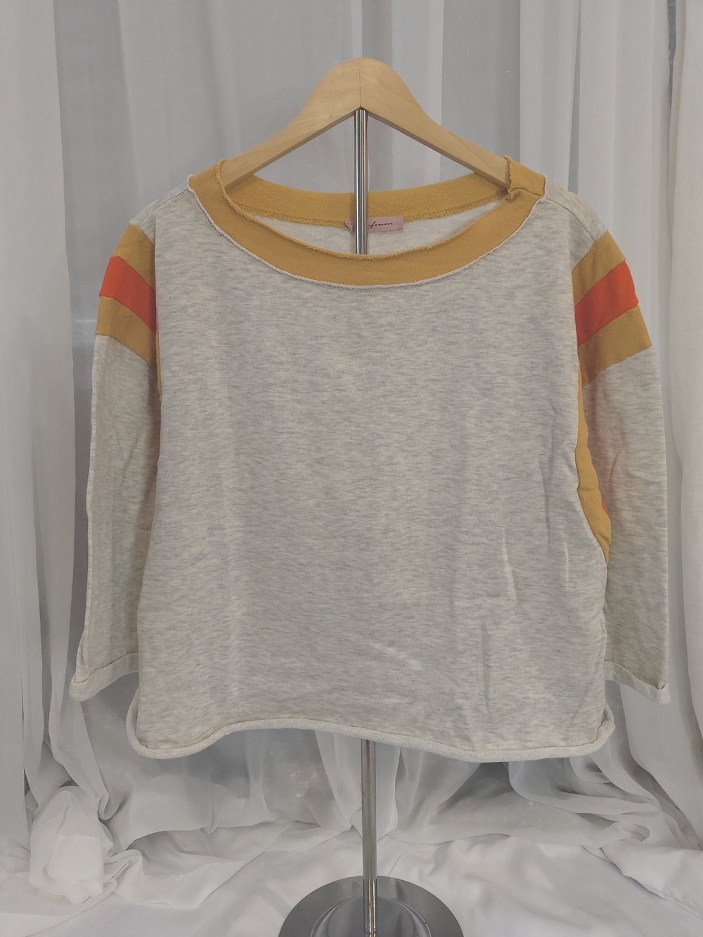 Ces Femme Cream Crewneck Sweatshirt with Mustard Trim & Orange Stripes